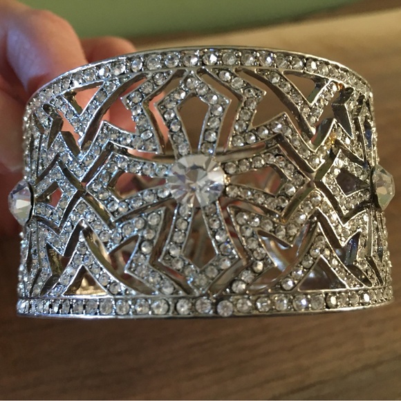 Silver rhinestone wide cuff bracelet. - Picture 4 of 4